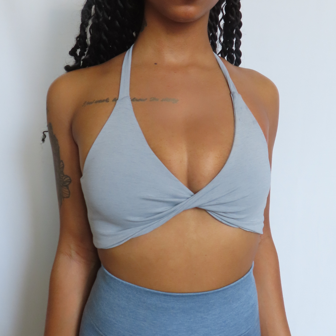 Icey Light Grey Twist Sports Bra